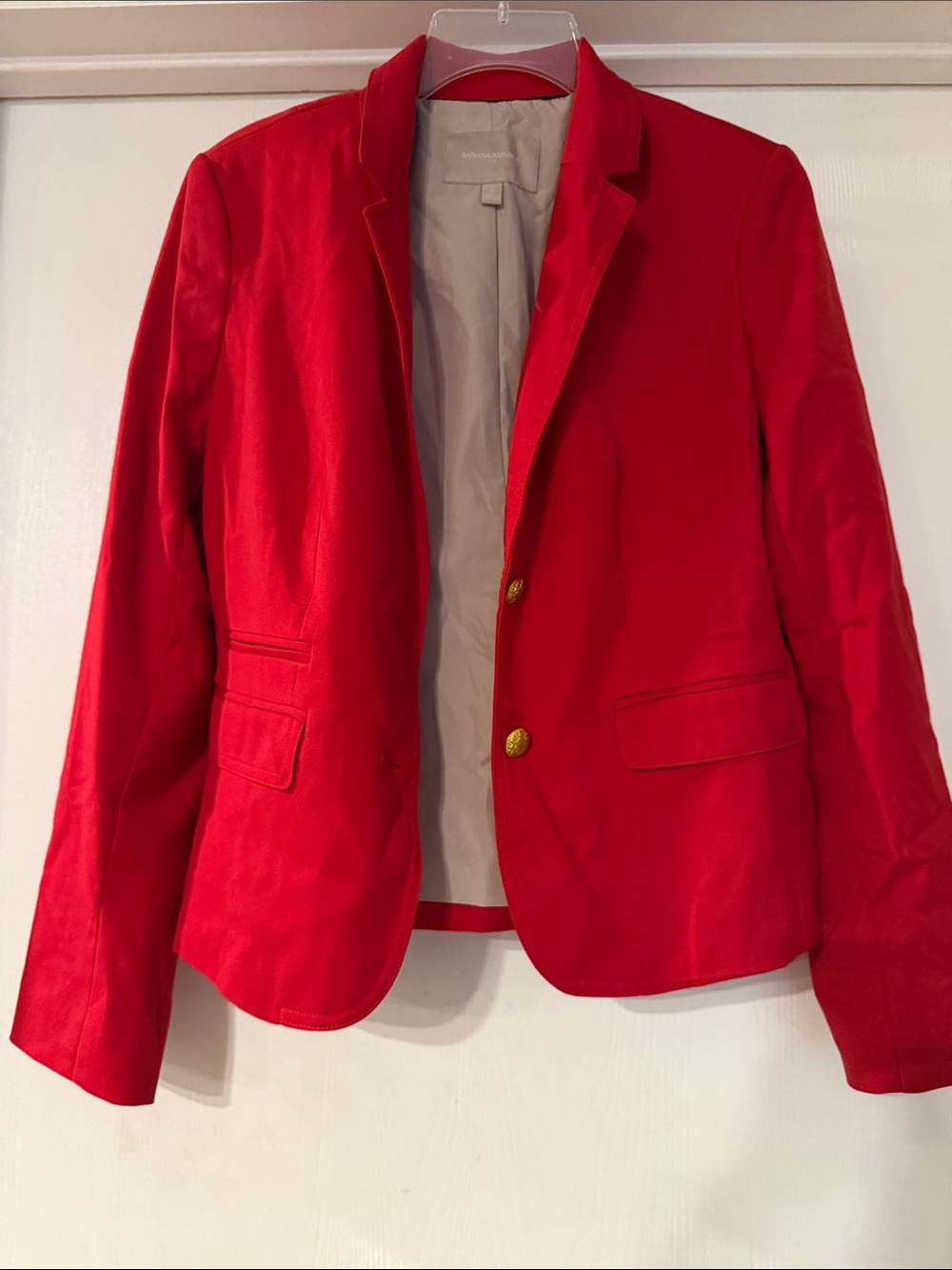 Banana Republic Women's Red Tailored Blazer with Gold Buttons